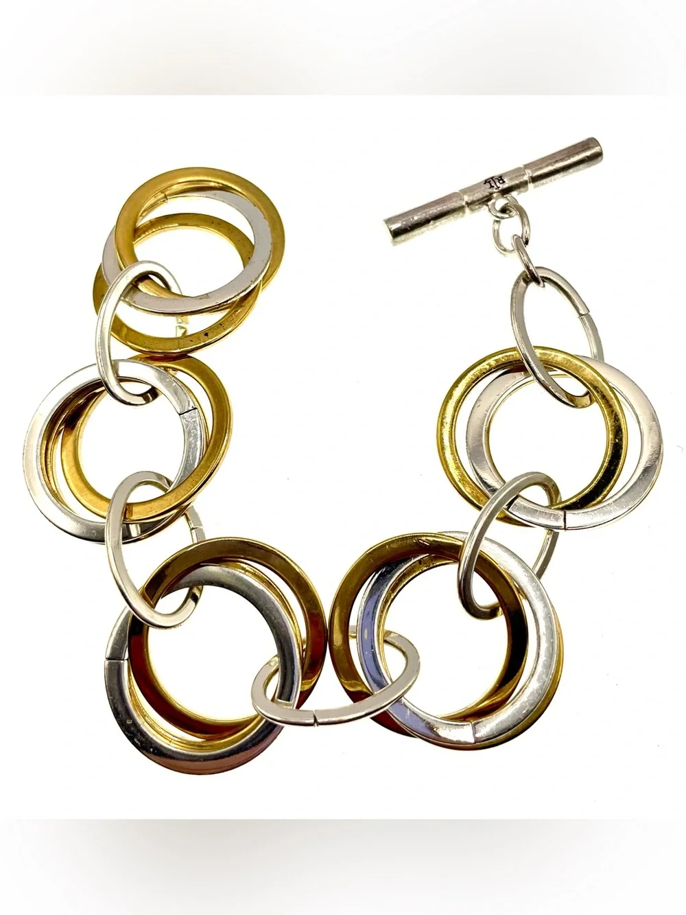 Lauren Ralph Lauren LRL Chunky Two Tone Link Bracelet 9” Gold Silver Toggle